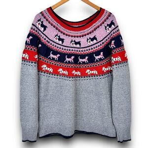 Holiday Time Womens Dog Fair Isle Christmas Sweater Gray Metallic Size XXL 20